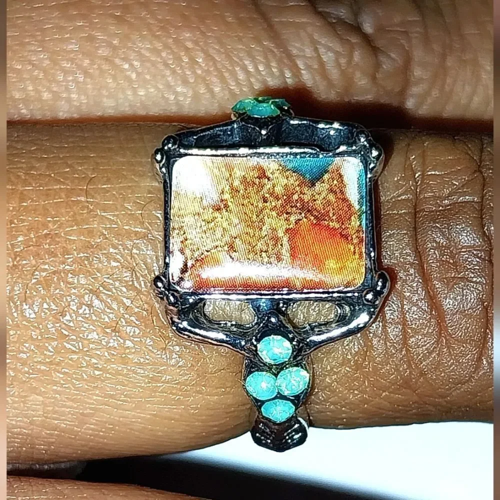 Vintage Bohemian colored stone ring sz 7